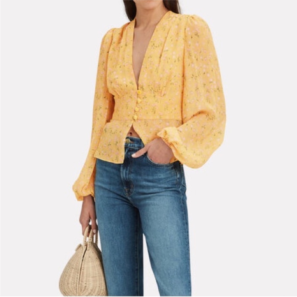 Divine Heritage Floral Peasant Blouse Top